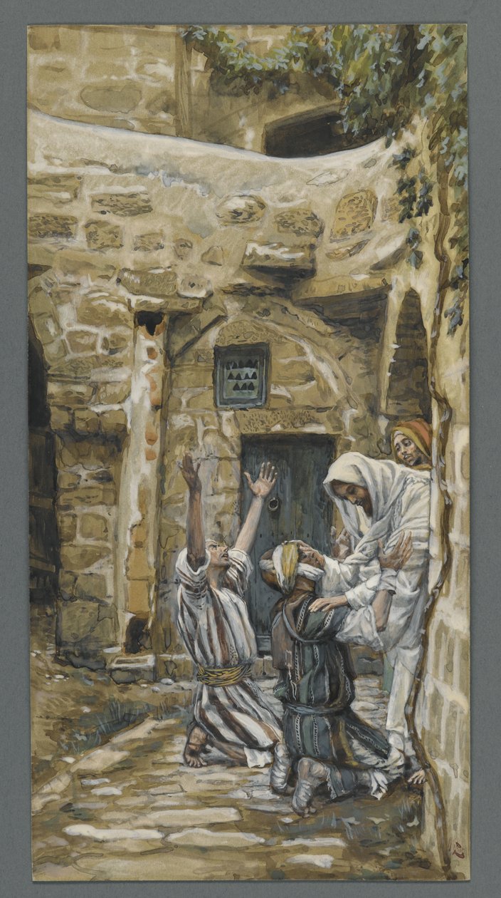 The Blind of Capernaum, illustrasjon fra The Life of Our Lord Jesu Christ (wc over grafitt på papir) av James Jacques Joseph Tissot