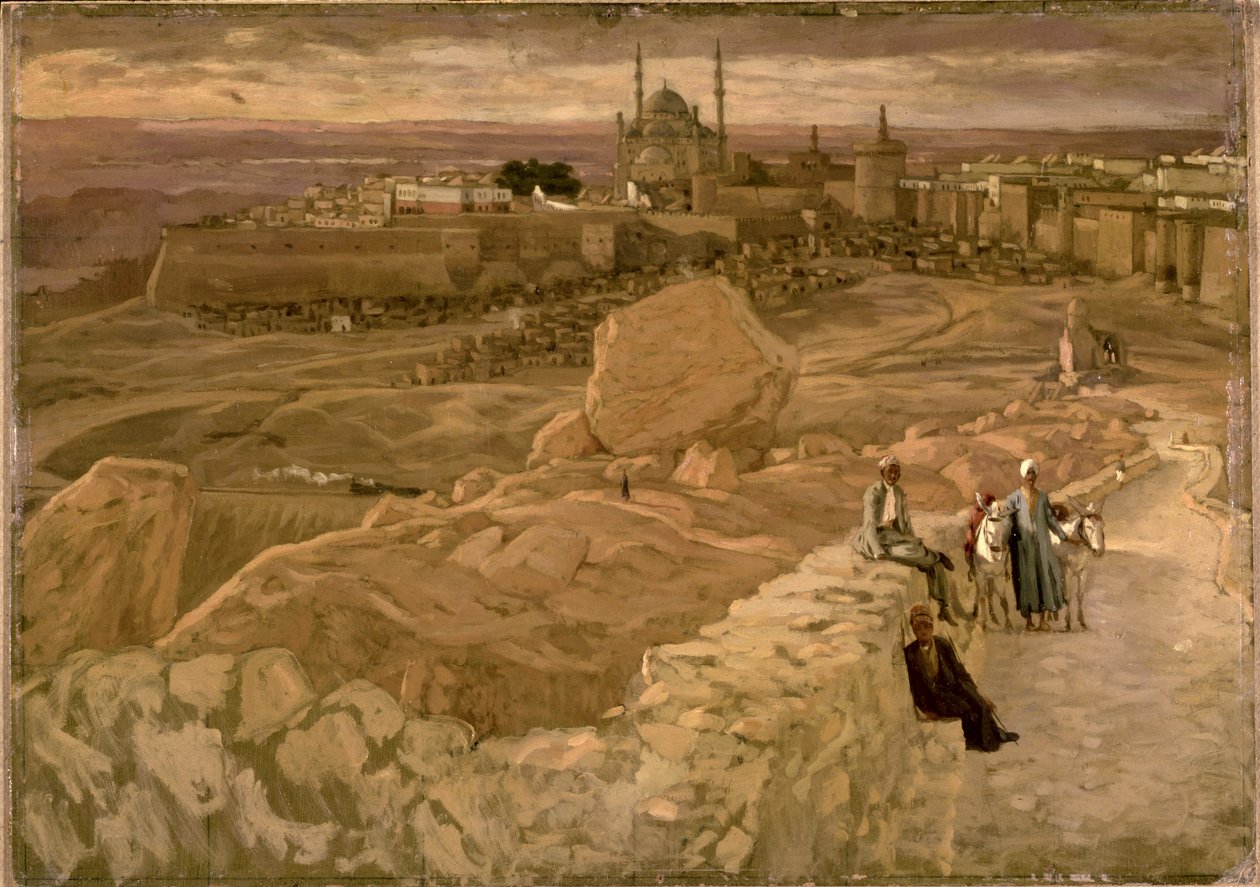 Citadellet, Kairo, sett fra Mokattam med utsikt mot sørøst, ca. 1886-96 (gouache på papp) av James Jacques Joseph Tissot
