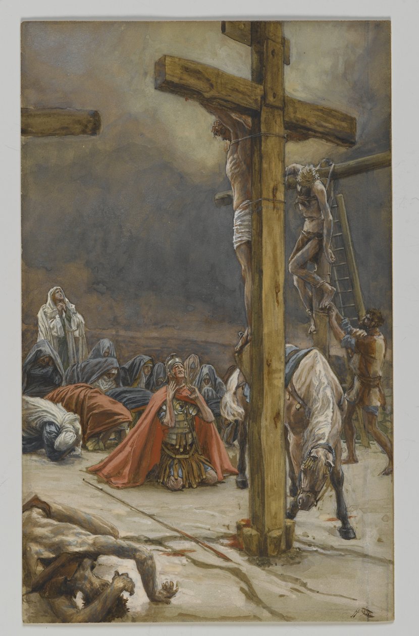 The Confession of Saint Longinus, illustrasjon fra The Life of Our Lord Jesus Christ, 1886-94 (wc over grafitt på papir) av James Jacques Joseph Tissot