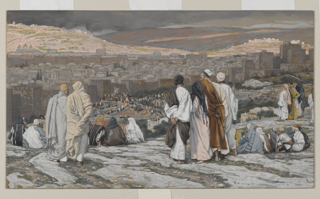 Disiplene som har forlatt skjulestedet sitt Se langveis fra i Agony, illustrasjon fra The Life of Our Lord Jesus Christ, 1886-94 (wc over grafitt på papir) av James Jacques Joseph Tissot