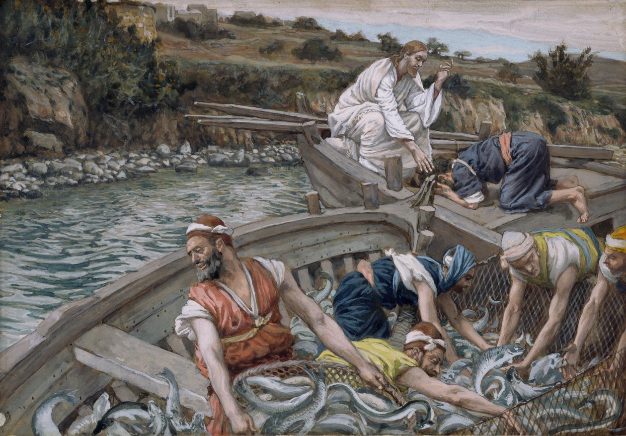 The First Miraculous Draft of Fish, illustrasjon for The Life of Christ, ca. 1886-94 (wc & gouache på papp) av James Jacques Joseph Tissot