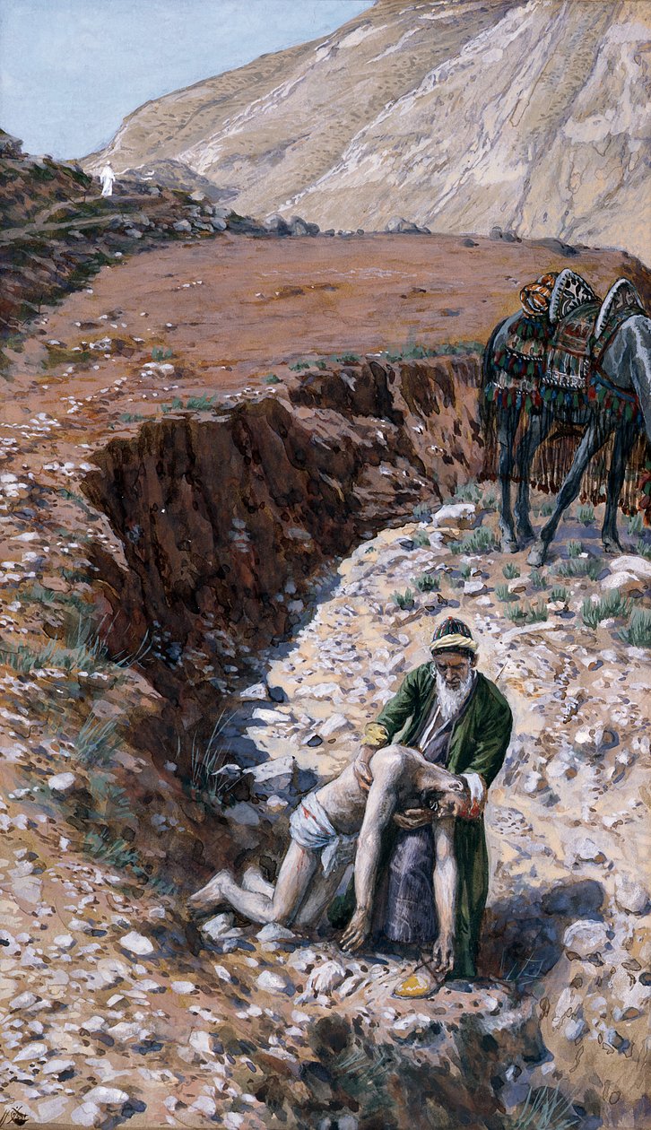 Den barmhjertige samaritan, illustrasjon til The Life of Christ, ca. 1886-94 (wc og gouache på papp) av James Jacques Joseph Tissot