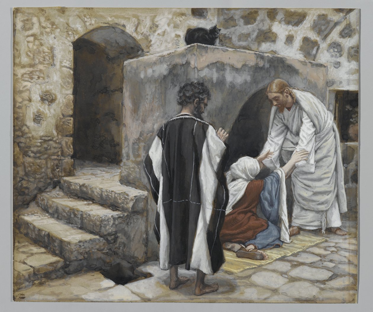 The Healing of Peters Svigermor, illustrasjon fra The Life of Our Lord Jesus Christ (wc over grafitt på papir) av James Jacques Joseph Tissot