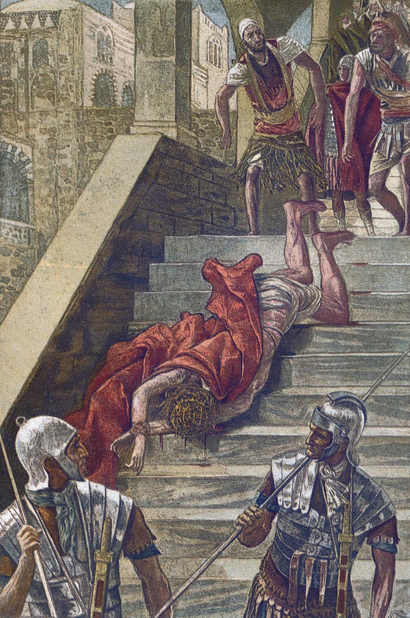 The Holy Staircase - The Scala Sancta - fra "" The Life of Our Lord Jesus Christ"" - 1899 av James Tissot - The Life of Our Lord Jesus Christ, av Jacques Joseph (Jacques Joseph) Tissot dit James Tissot (1836-1902) av James Jacques Joseph Tissot