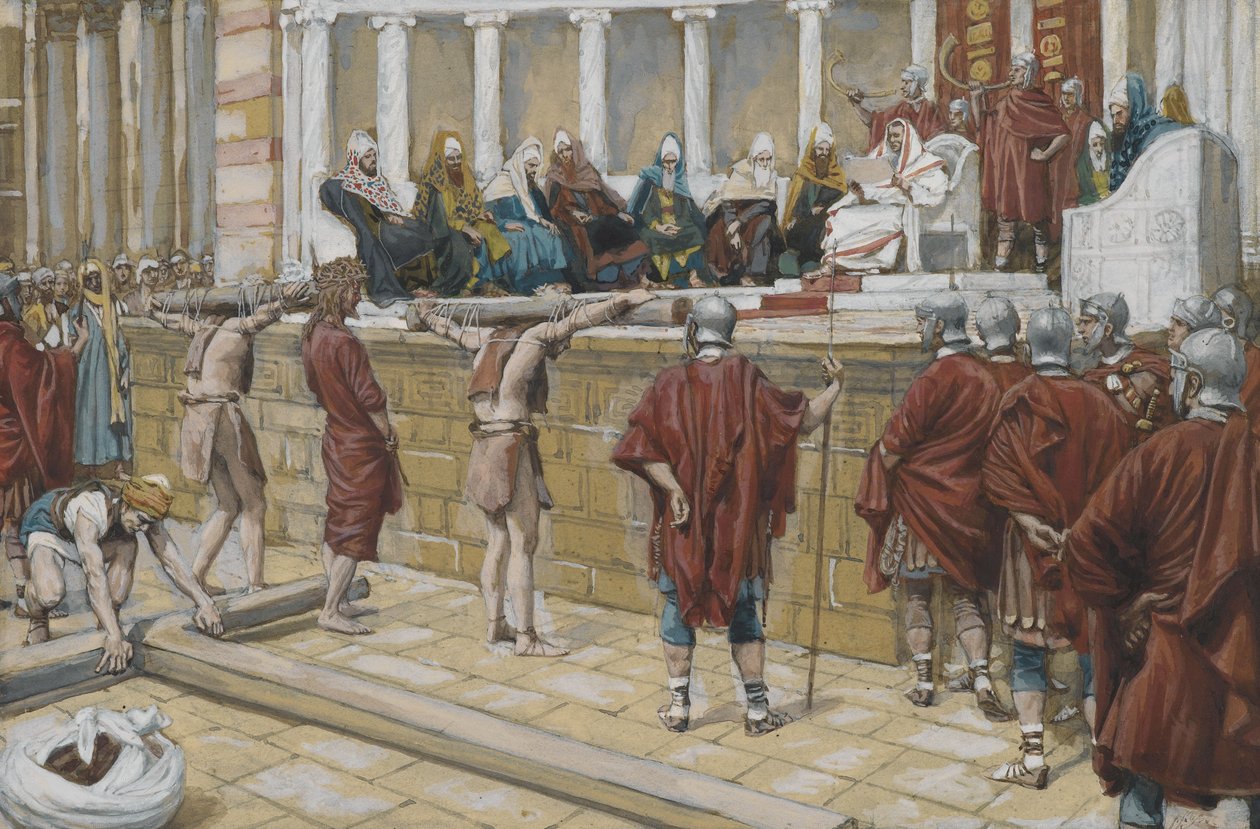 The Judgment on the Gabbatha, illustrasjon fra The Life of Our Lord Jesus Christ, 1886-94 (wc over grafitt på papir) av James Jacques Joseph Tissot