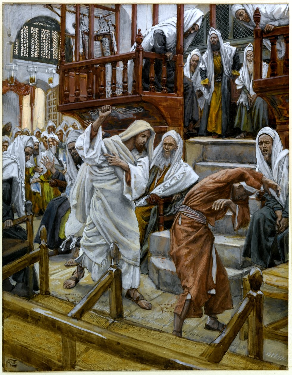 The Man Possessed of a Devil in the Synagogue, illustrasjon for The Life of Christ, ca. 1884-96 (wc & gouache på papp) av James Jacques Joseph Tissot