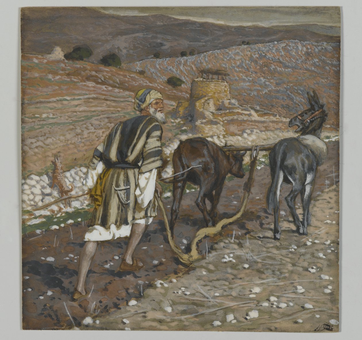 Mannen ved plogen, illustrasjon fra Vår Herre Jesu Kristi liv (wc over grafitt på papir) av James Jacques Joseph Tissot