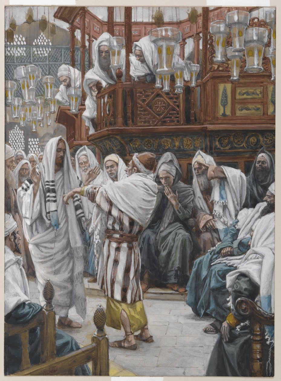 Mannen med den visne hånden, illustrasjon fra Vår Herre Jesu Kristi liv (wc over grafitt på papir) av James Jacques Joseph Tissot