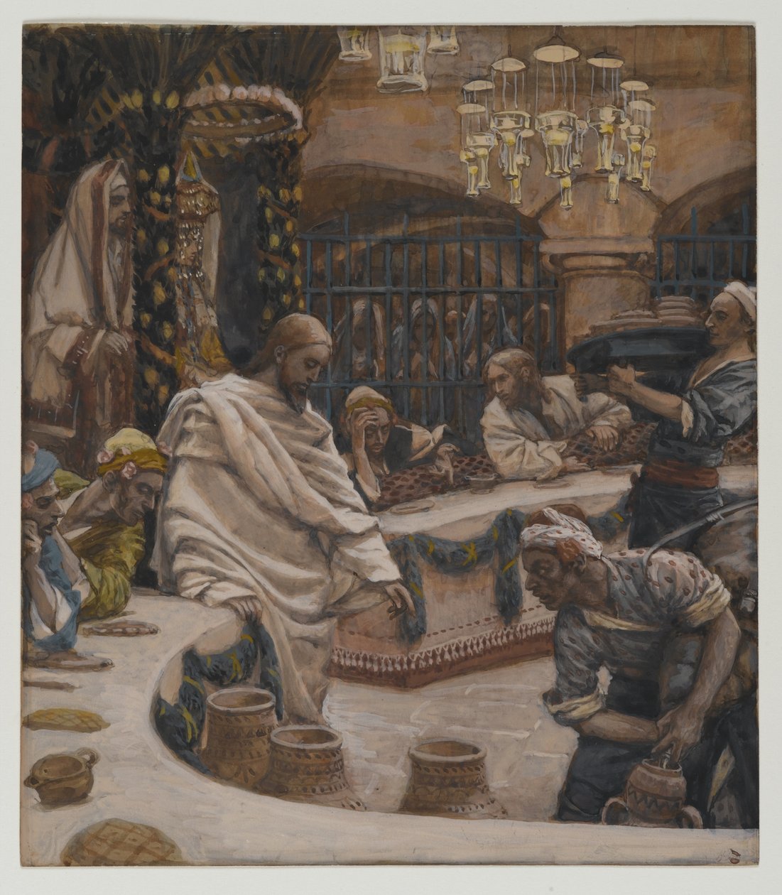 Ekteskapet i Kana, illustrasjon fra Vår Herre Jesu Kristi liv (wc over grafitt på papir) av James Jacques Joseph Tissot
