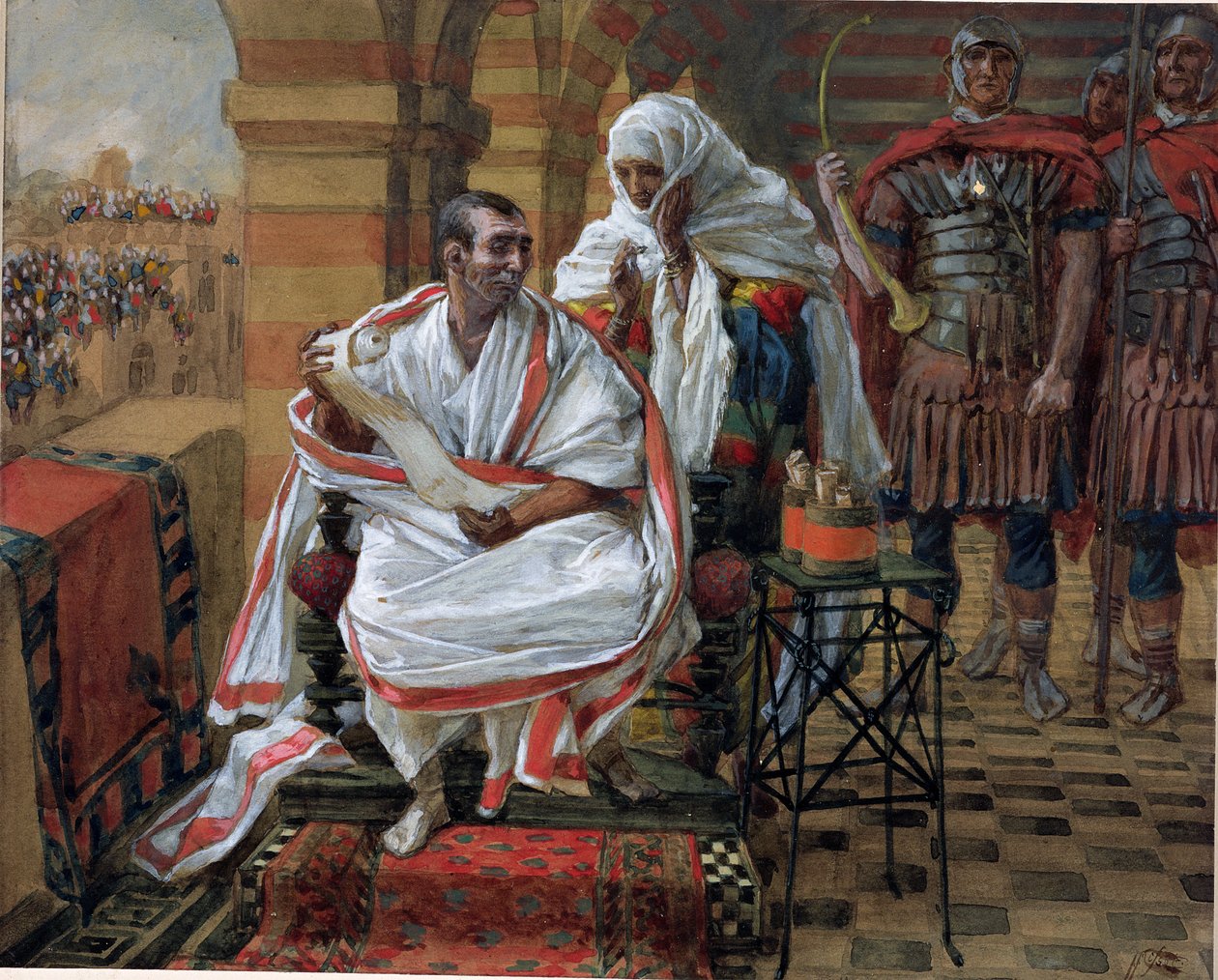 The Message of Pilates Wife, illustrasjon for The Life of Christ, ca. 1886-94 (wc & gouache på papp) av James Jacques Joseph Tissot