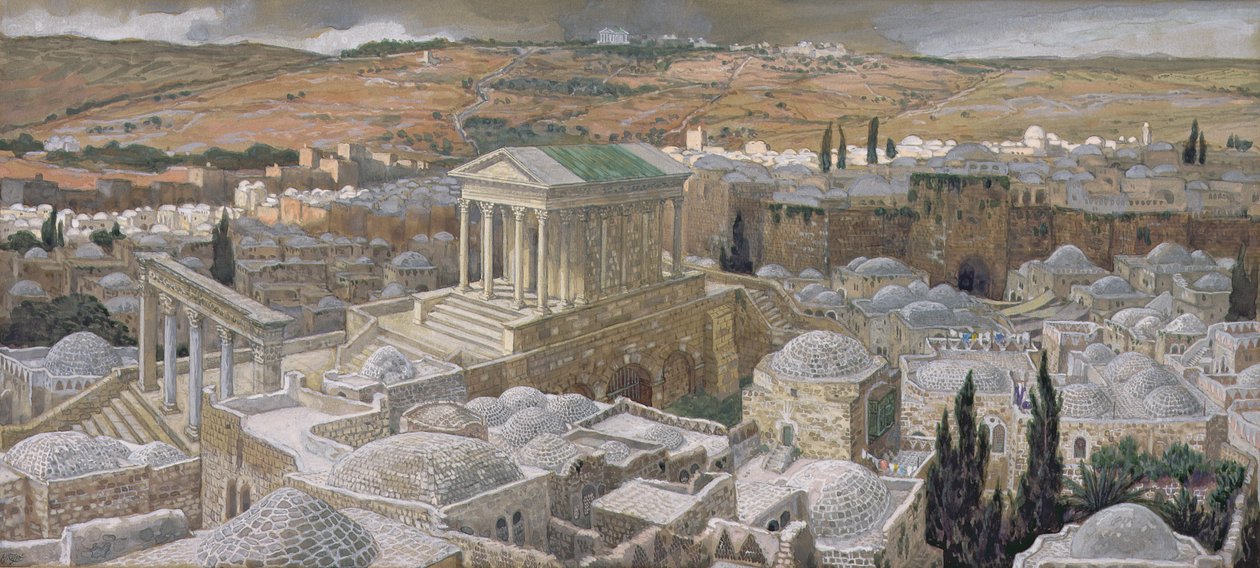 Det hedenske tempel bygget av Hadrian på Golgata, illustrasjon for The Life of Christ, ca. 1886-94 (wc og gouache på papp) av James Jacques Joseph Tissot