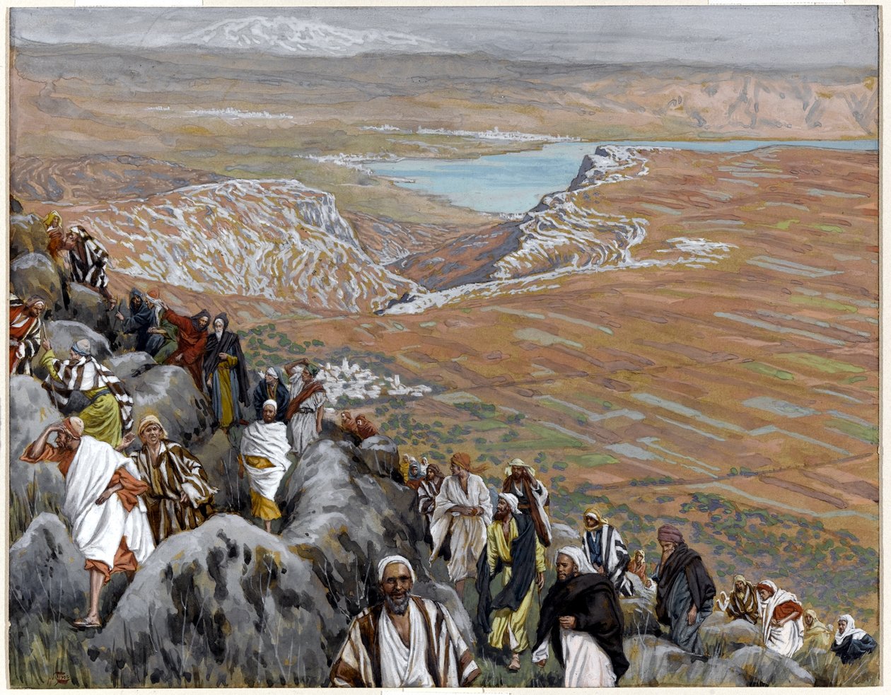 Folket søker Kristus for å gjøre ham til konge, illustrasjon for The Life of Christ, ca. 1886-94 (wc & gouache på papp) av James Jacques Joseph Tissot