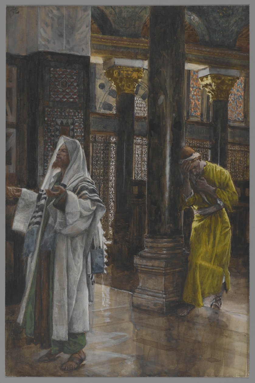 Fariseeren og tolleren, illustrasjon fra Vår Herre Jesu Kristi liv, 1886-94 (wc over grafitt på papir) av James Jacques Joseph Tissot