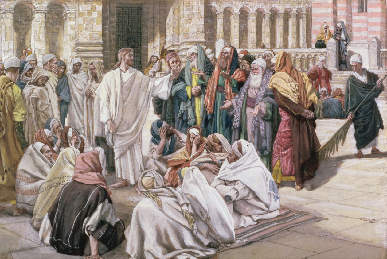 Fariseerne stiller spørsmål ved Jesus, illustrasjon til The Life of Christ, ca. 1886-96 (gouache på papp) av James Jacques Joseph Tissot
