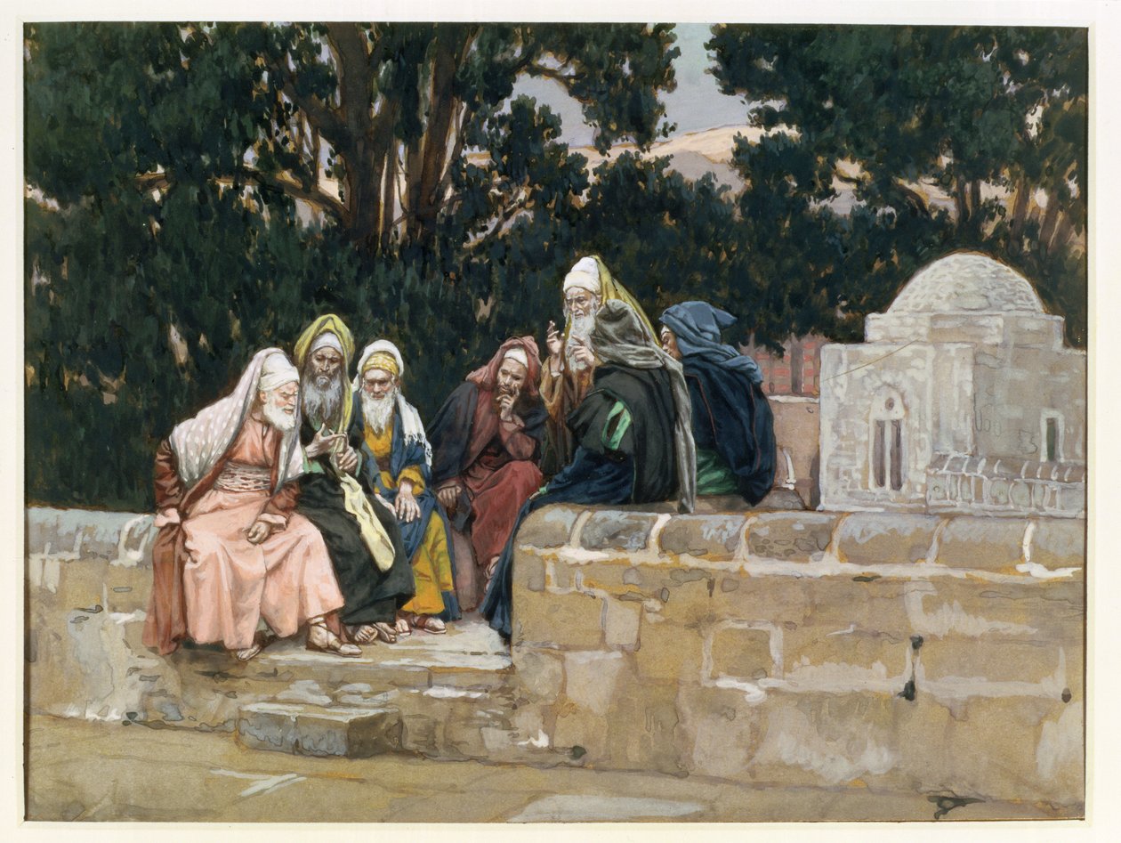 Fariseerne og herodianerne, illustrasjon for Kristi liv, ca. 1886-96 (gouache på papp) av James Jacques Joseph Tissot