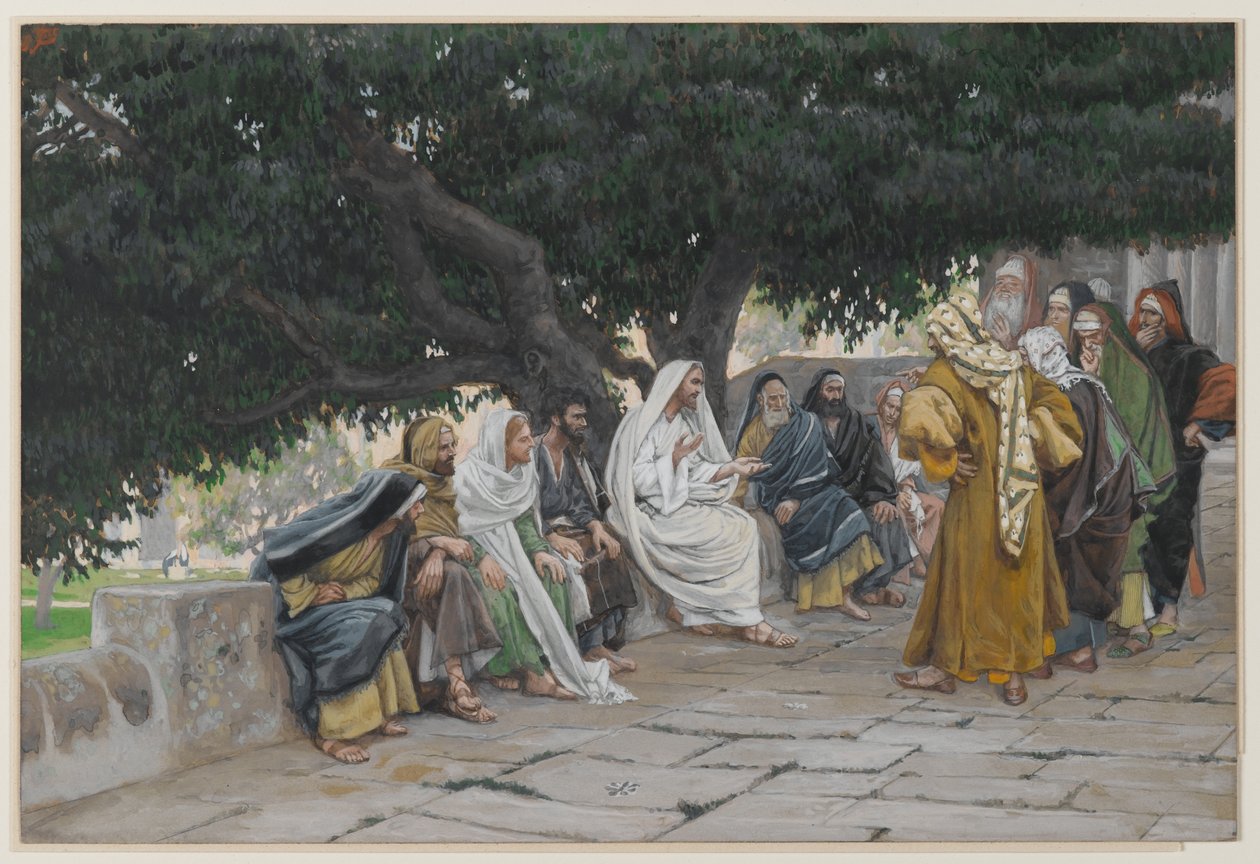 Fariseerne og saddukeerne kommer for å friste Jesus, illustrasjon fra Vår Herre Jesu Kristi liv, 1886-94 (wc over grafitt på papir) av James Jacques Joseph Tissot