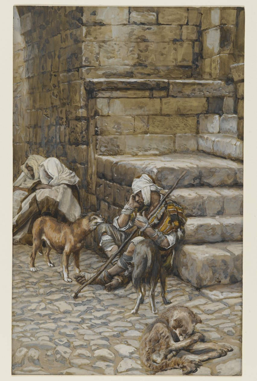 The Poor Lazarus at the Rich Mans Door, illustrasjon fra The Life of Our Lord Jesus Christ (wc over grafitt på papir) av James Jacques Joseph Tissot