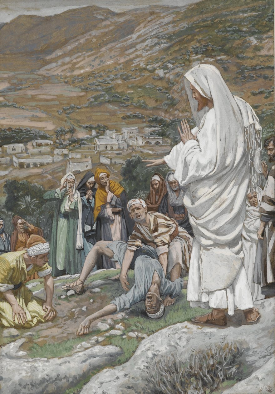 Den besatte gutten ved foten av Tabor-fjellet, illustrasjon fra The Life of Our Lord Jesus Christ, 1886-96 (wc over grafitt på papir) av James Jacques Joseph Tissot