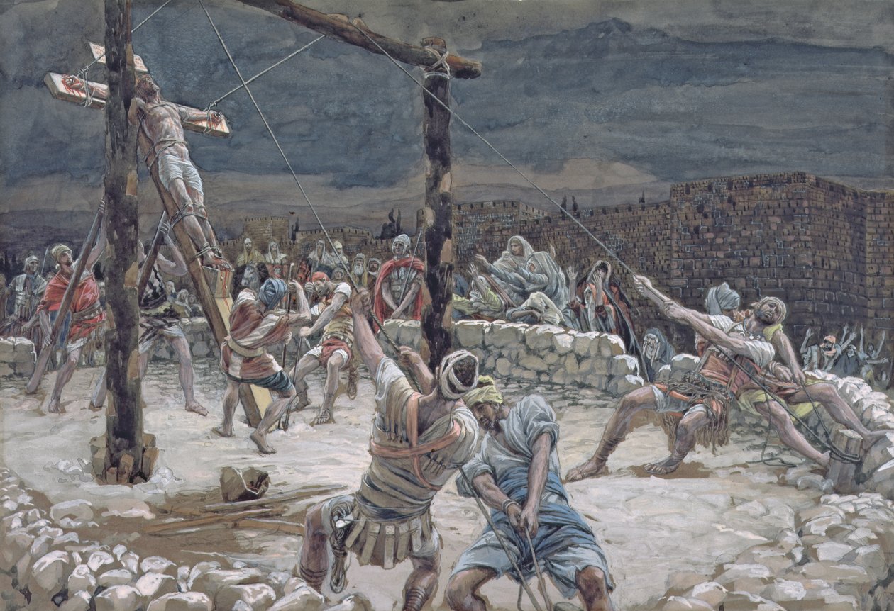 The Raising of the Cross, illustrasjon for The Life of Christ, ca. 1886-94 (wc & gouache på papp) av James Jacques Joseph Tissot