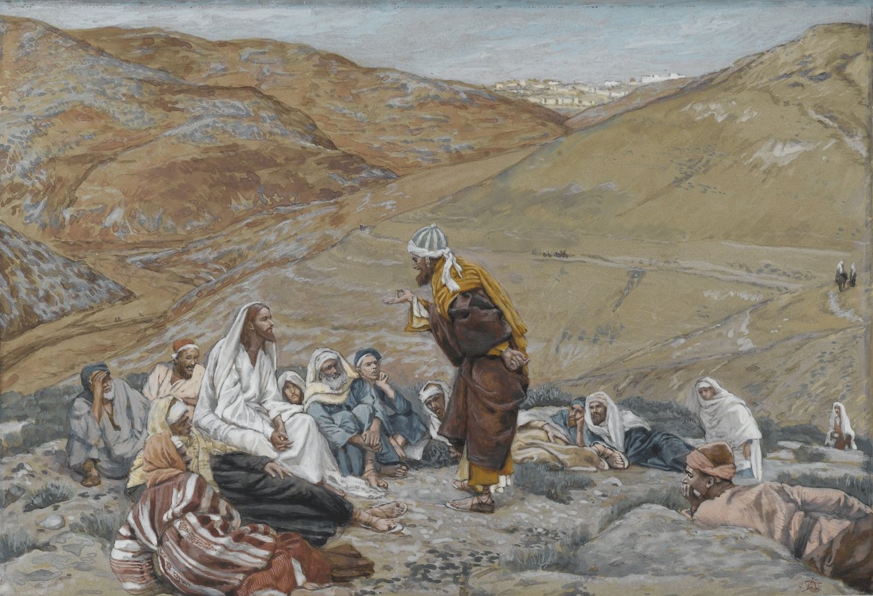 The Scribe Stood to Tempt Jesus, illustrasjon fra The Life of Our Lord Jesus Christ, 1886-94 (wc over grafitt på papir) av James Jacques Joseph Tissot
