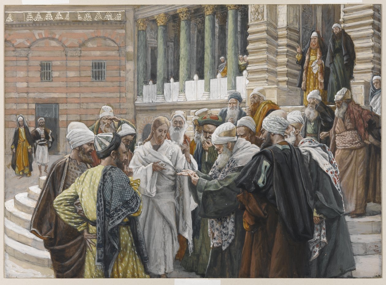 The Tribute Money, illustrasjon fra The Life of Our Lord Jesus Christ, 1886-94 (wc over grafitt på papir) av James Jacques Joseph Tissot