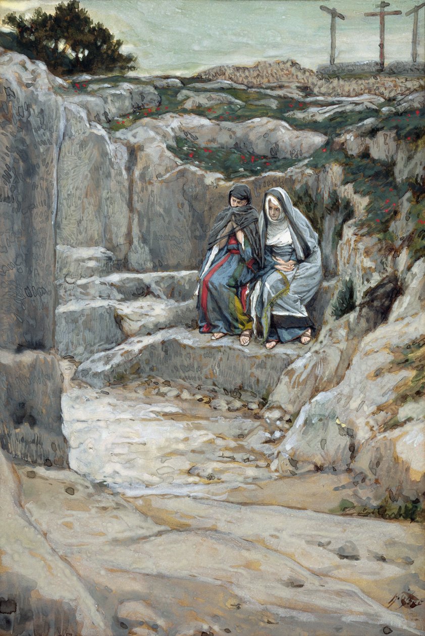 The Two Marys Watch the Tomb, illustrasjon for The Life of Christ, ca. 1886-94 (wc og gouache på papp) av James Jacques Joseph Tissot