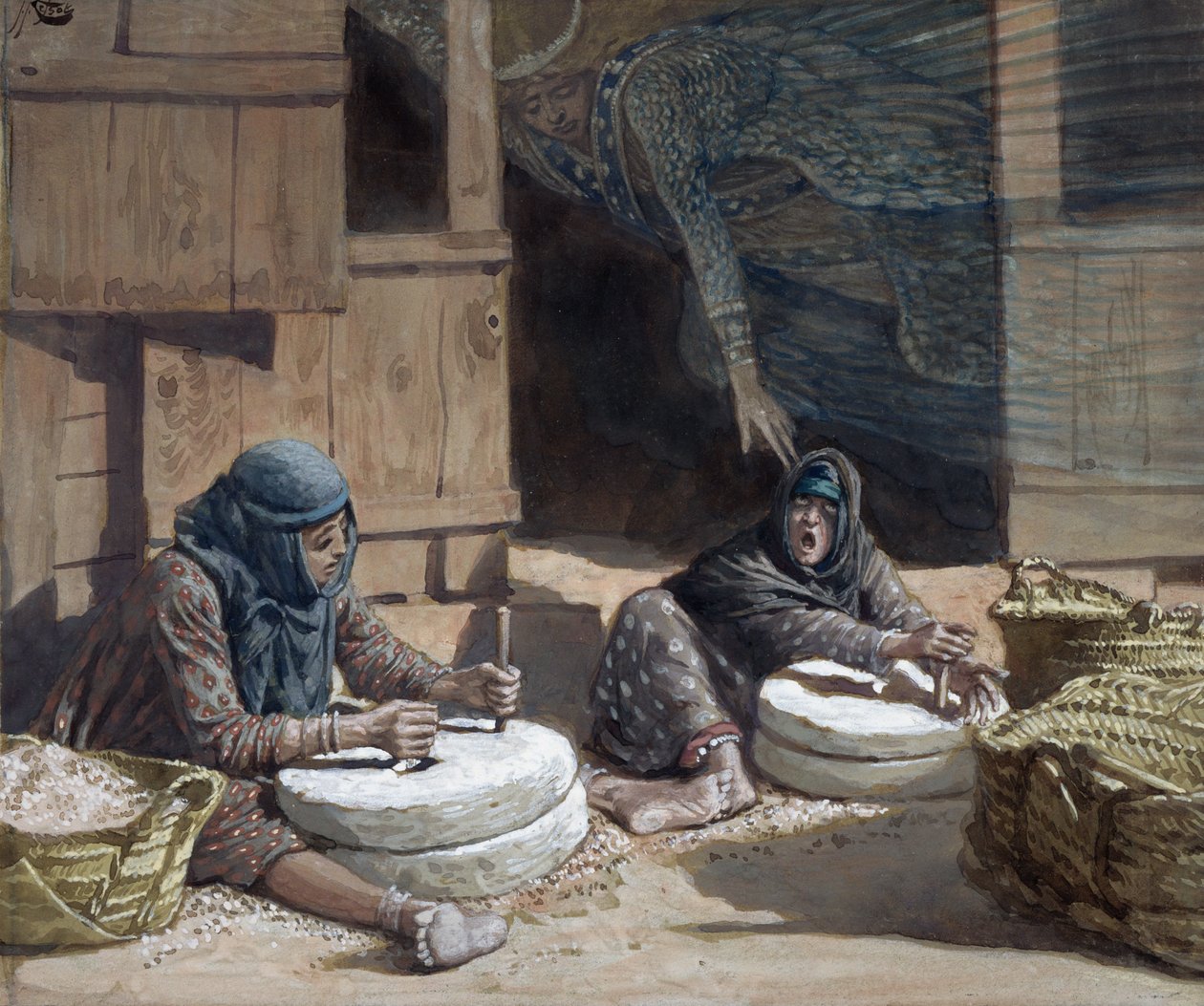 The Two Women at the Mill, illustrasjon for The Life of Christ, ca. 1886-94 (wc & gouache på papp) av James Jacques Joseph Tissot