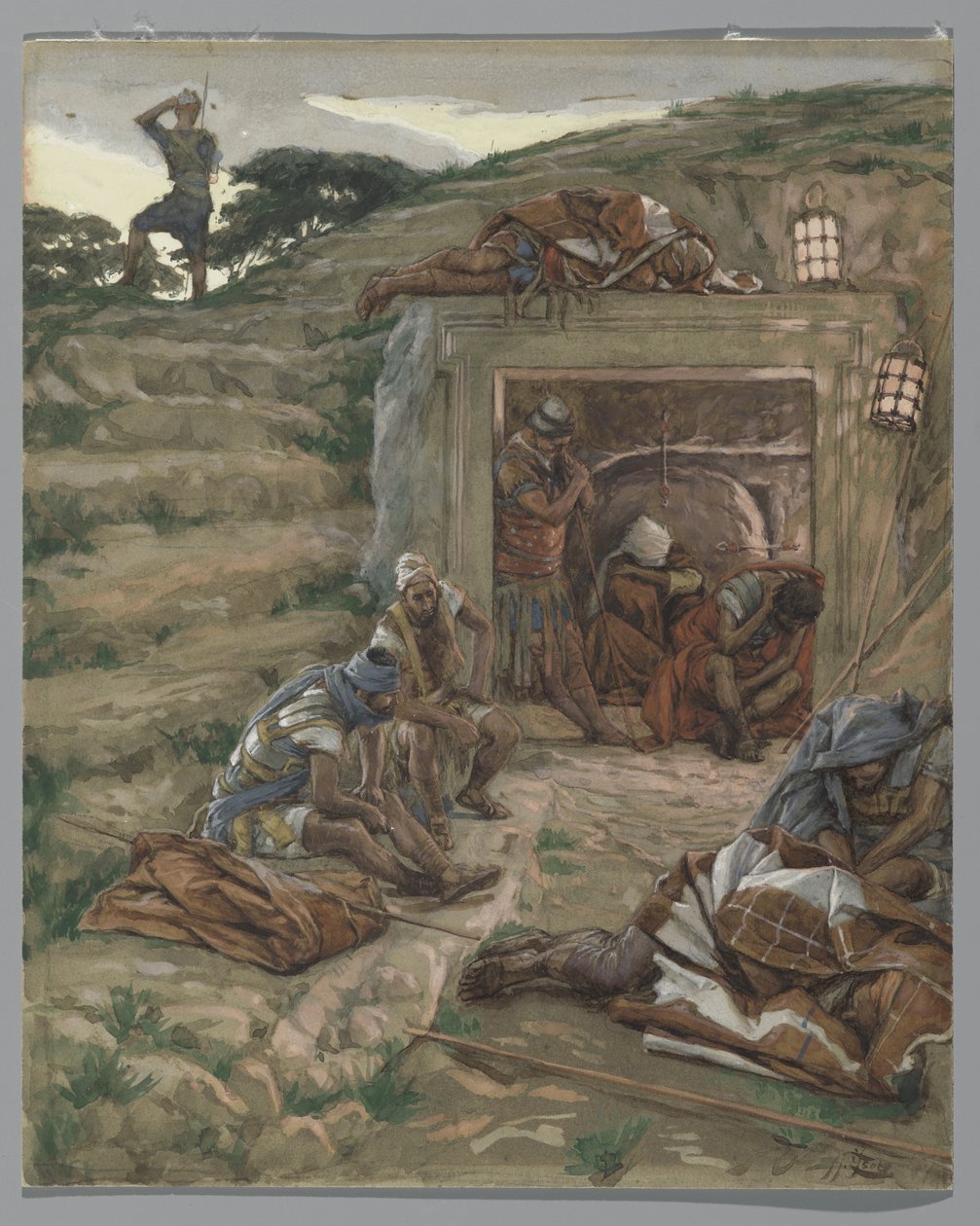 The Watch Over the Tomb, illustrasjon fra The Life of Our Lord Jesus Christ, 1886-94 (wc over grafitt på papir) av James Jacques Joseph Tissot