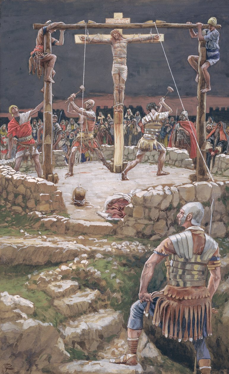 The Wedging of the Cross, illustrasjon for The Life of Christ, ca. 1886-94 (wc & gouache på papp) av James Jacques Joseph Tissot