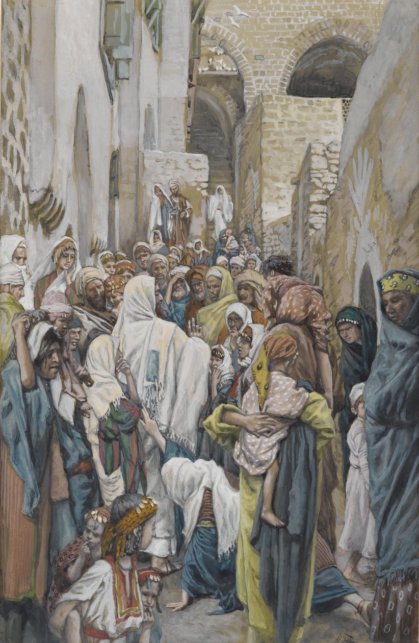 The Woman with a Issue of Blood, illustrasjon fra The Life of Our Lord Jesu Christ (wc over grafitt på papir) av James Jacques Joseph Tissot