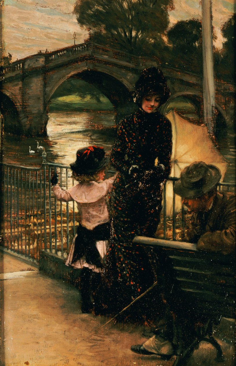 Kunstneren, fru Kathleen Newton og hennes niese, Lilian Hervey, ved Themsen i Richmond, 1878-79 av James Jacques Joseph Tissot