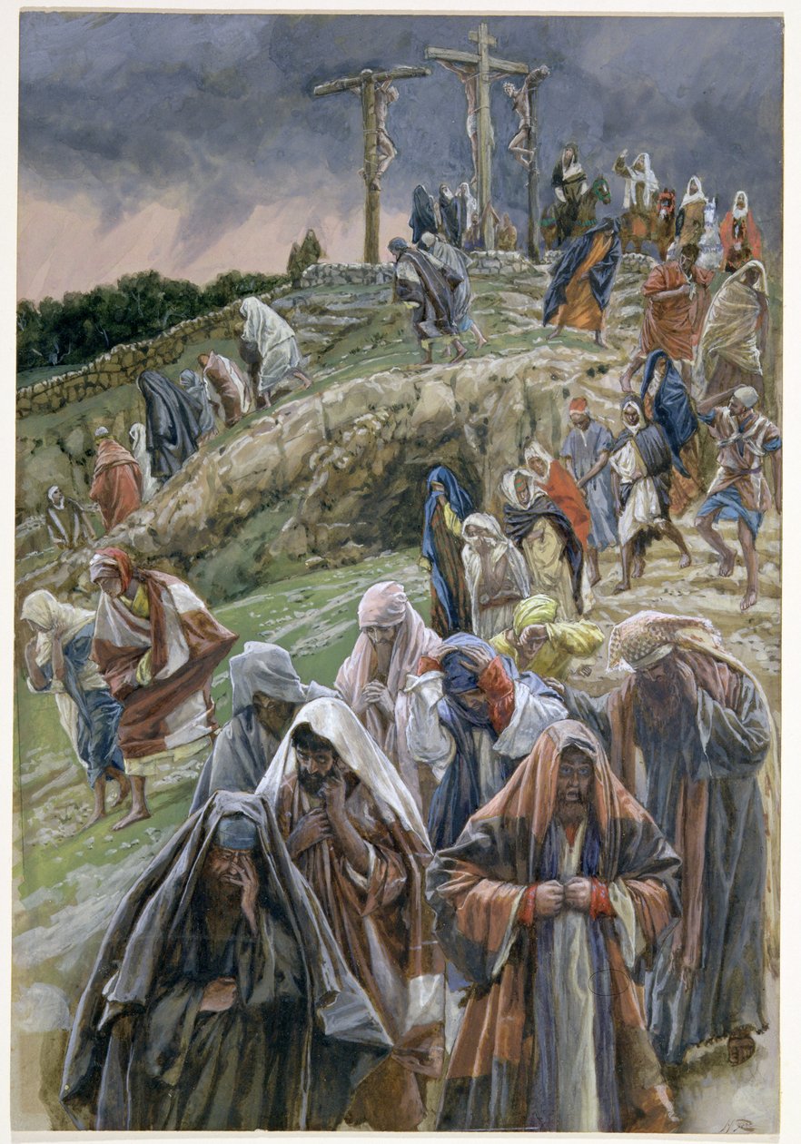 Folket, som så tingene som ble gjort, slo seg på brystet, illustrasjon for The Life of Christ, ca. 1886-96 (gouache på papp) av James Jacques Joseph Tissot