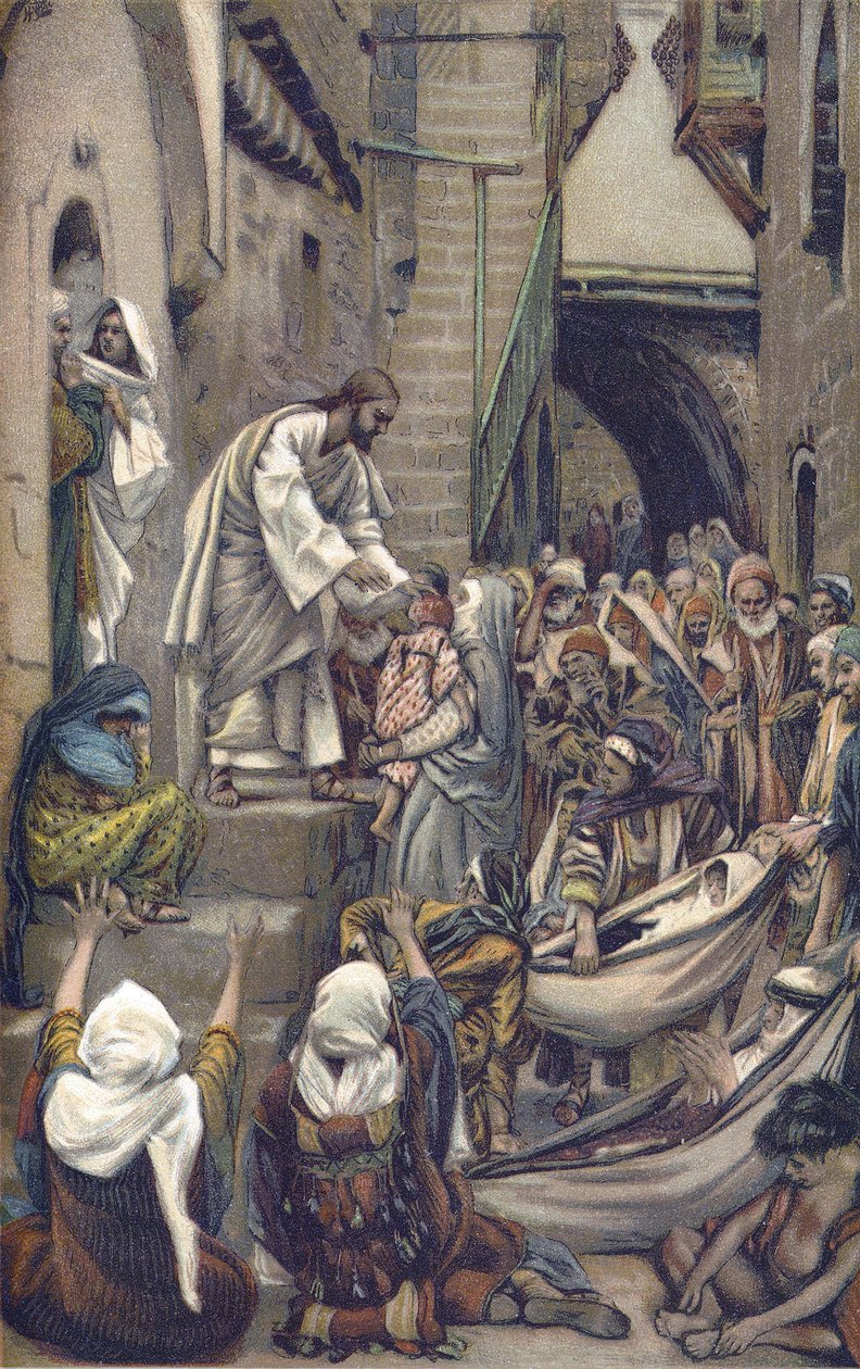 The whole city was gathered at the door - All the City Was Gathered Together at the Door - from “” The Life of Our Lord Jesus Christ”” - 1899 by James Tissot - And the whole city was gathered at its door - Mark 1:33 - The Life of Our Lord Jesus Christ, by  av James Jacques Joseph Tissot