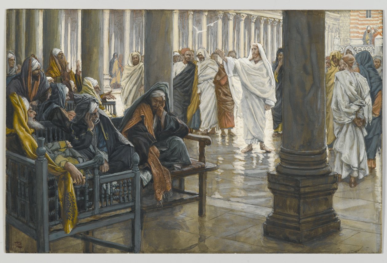 Ve dere, skriftlærde og fariseere, illustrasjon fra Vår Herre Jesu Kristi liv, 1886-94 (wc over grafitt på papir) av James Jacques Joseph Tissot