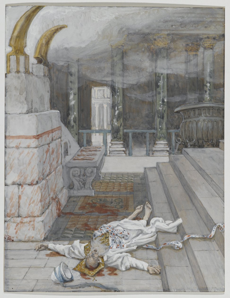 Zacharias drept mellom tempelet og alteret, illustrasjon fra 'Vår Herre Jesu Kristi liv' av James Jacques Joseph Tissot