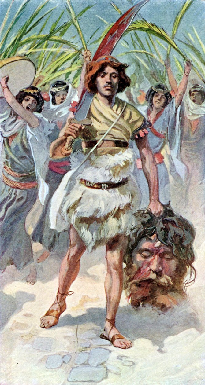 David tar hodet av Goliat til Jerusalem - Bibelen av James Jacques Joseph after Tissot