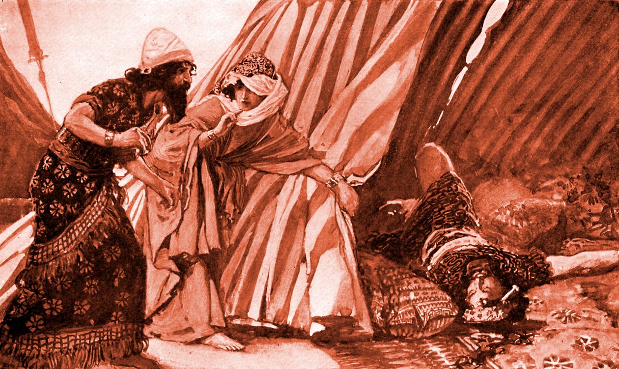 Jael viser Barak Sisera liggende død - Bibelen av James Jacques Joseph after Tissot