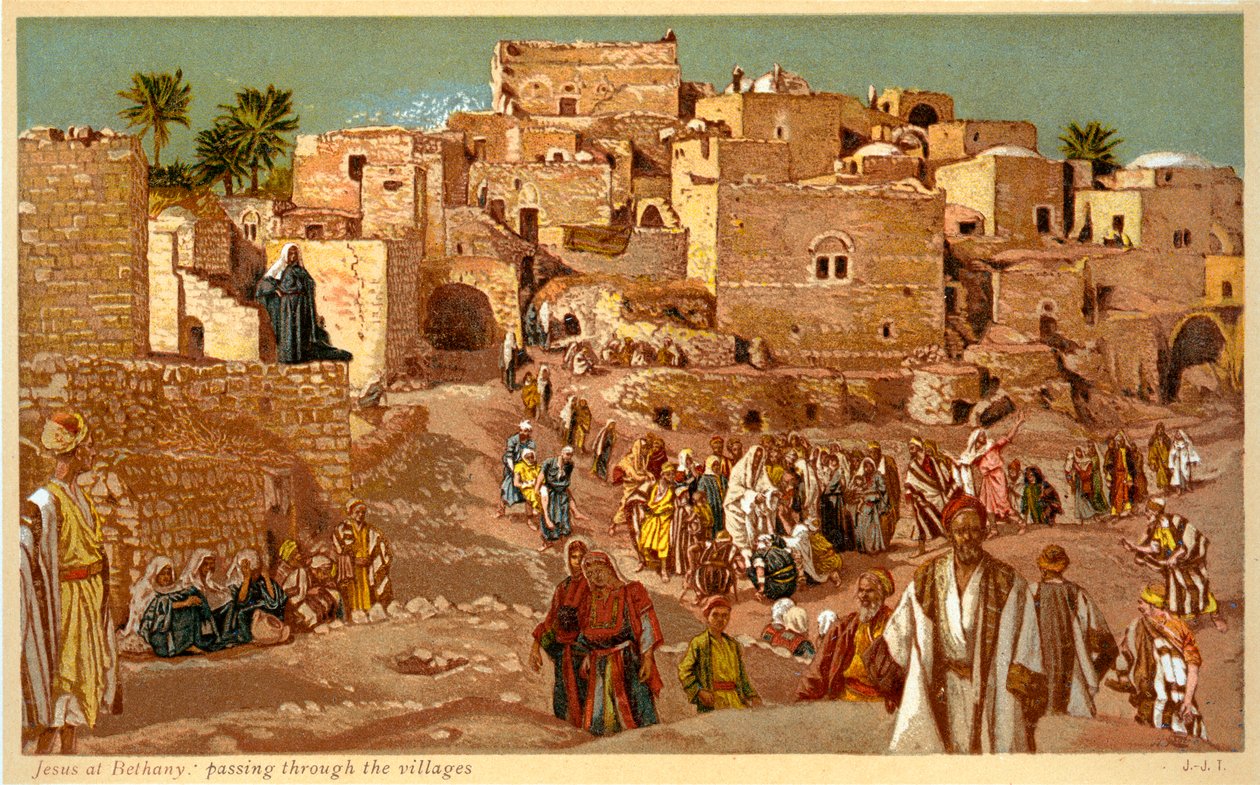 Jesus i Betania: går gjennom landsbyene - Bibelen av James Jacques Joseph after Tissot