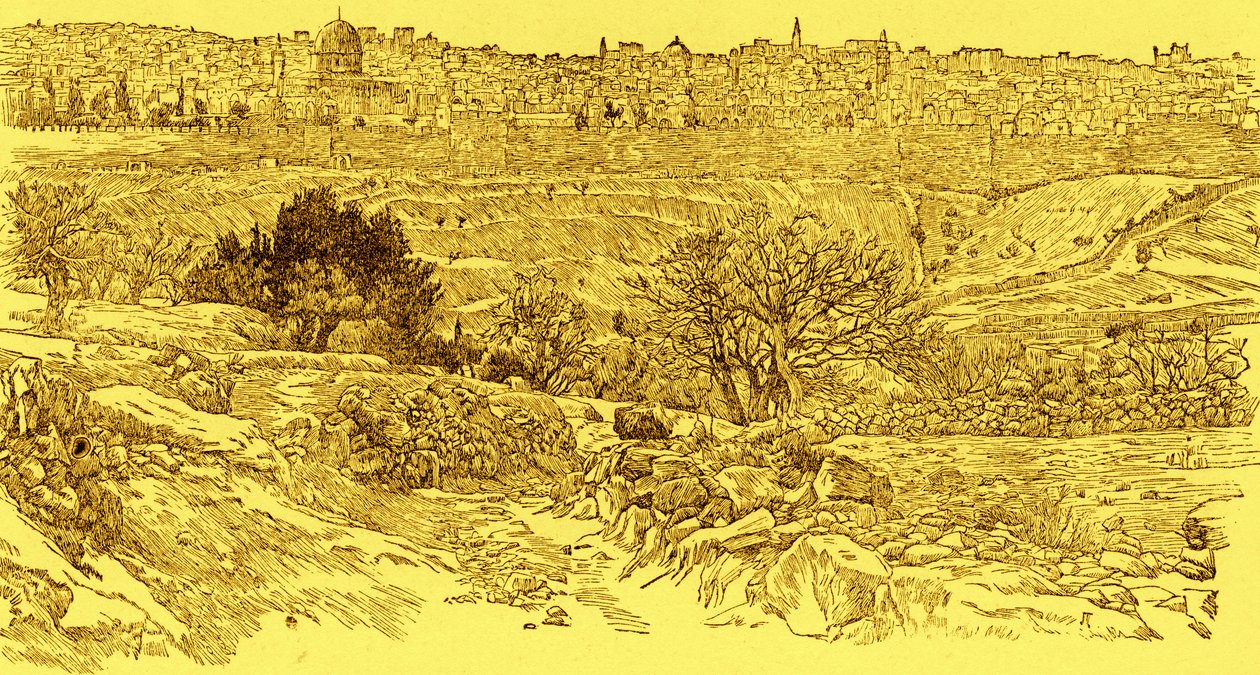 Gamlebyen i Jerusalem sett fra Oljeberget av James Jacques Joseph after Tissot
