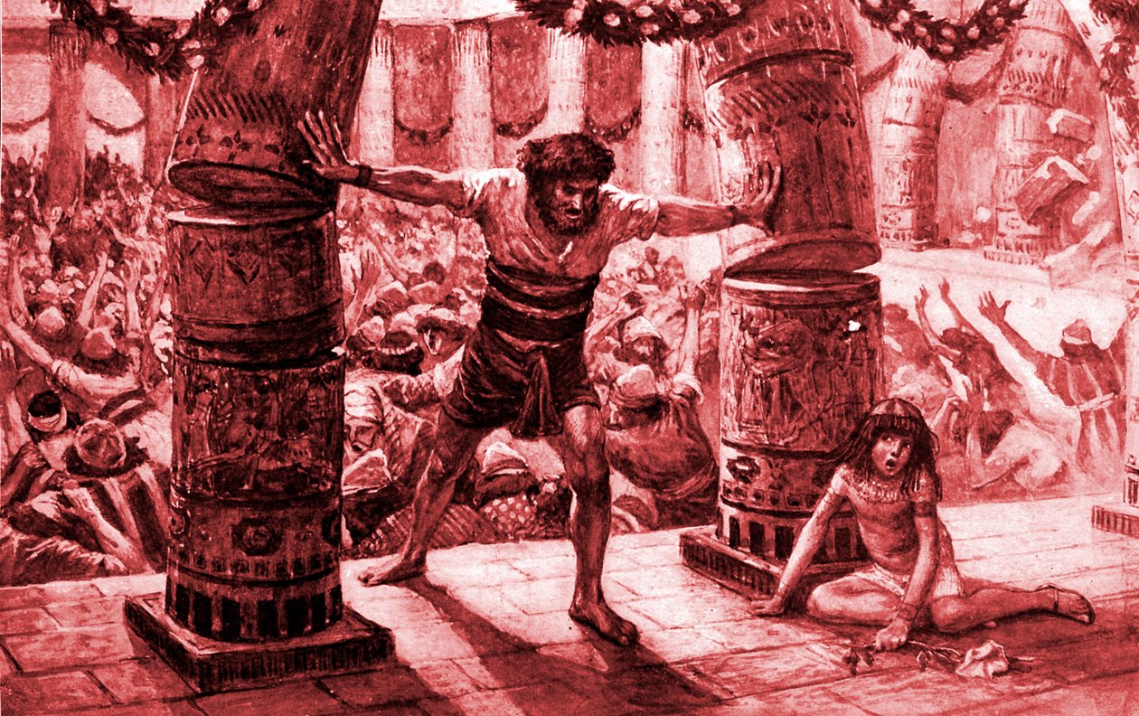 Samson legger fra seg søylene ved Tissot - Bibelen av James Jacques Joseph after Tissot