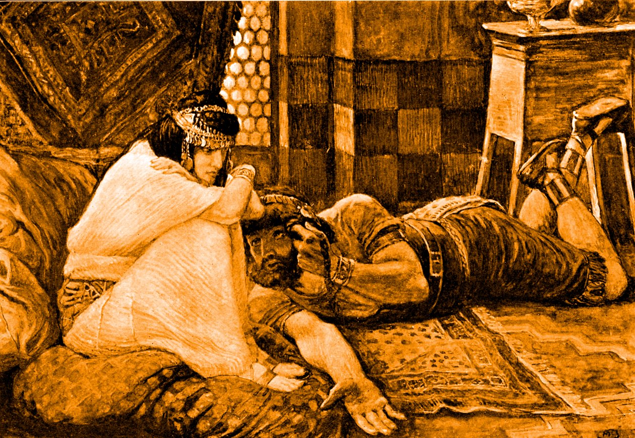 Samson avslører hemmeligheten sin til Delila - Bibelen av James Jacques Joseph after Tissot
