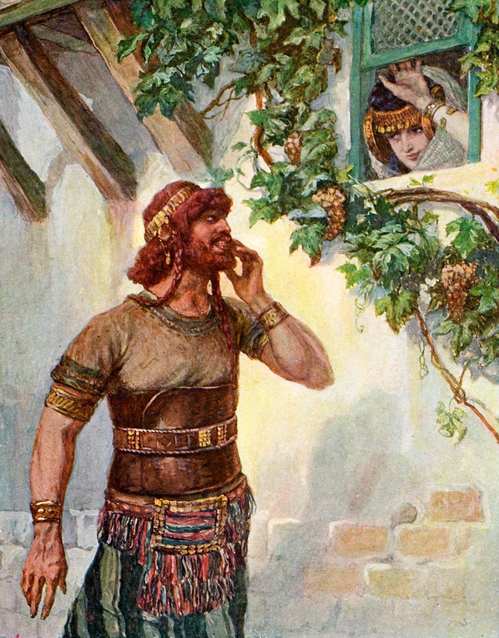 Samson ser Delila ved vinduet hennes - Bibelen av James Jacques Joseph after Tissot