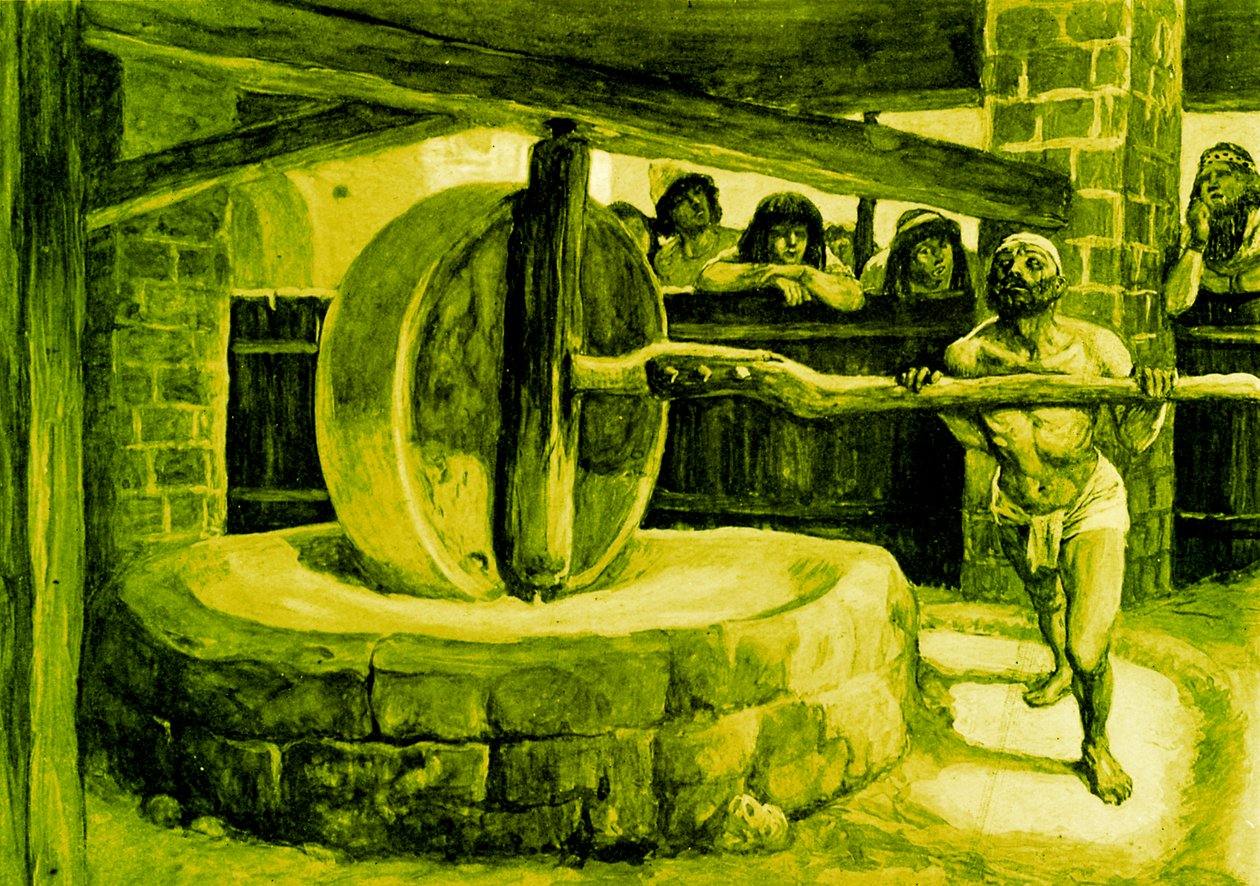 Samson snur møllen i fengselet - Bibelen av James Jacques Joseph after Tissot