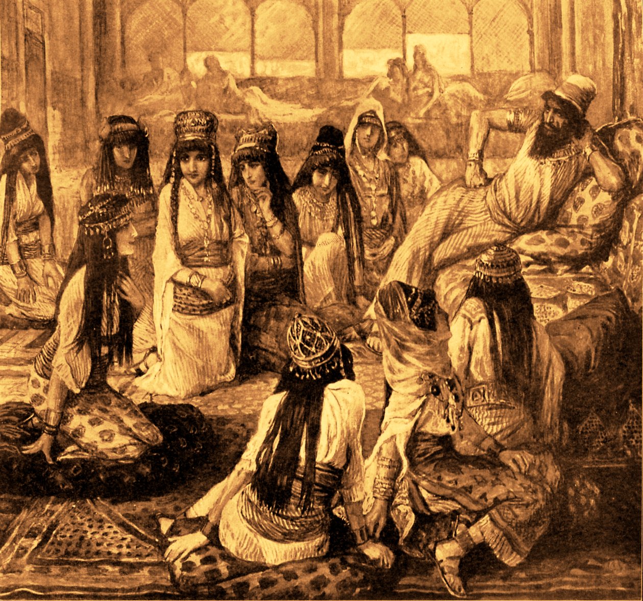 Salomo og hans harem av J James Tissot - Bibelen (Kongenes bok) av James Jacques Joseph after Tissot
