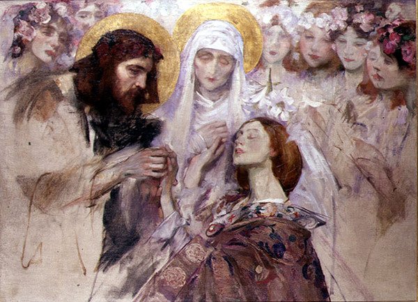 Kristus velsigner en ung kvinne (olje på lerret) av James Jebusa Shannon
