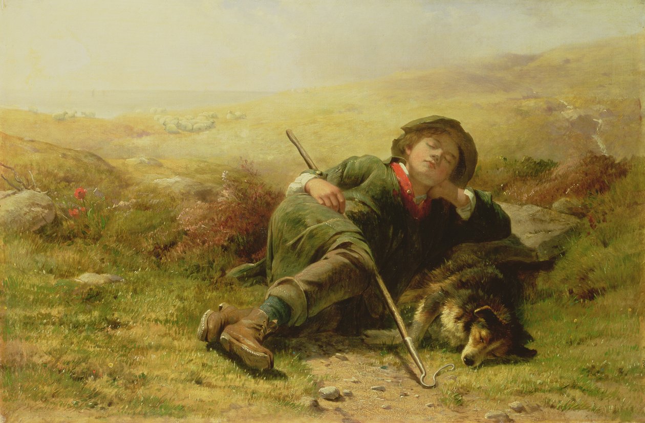 En gjetergutt og fårehunden hans forsømmer plikten sin, 1851 av James John Hill