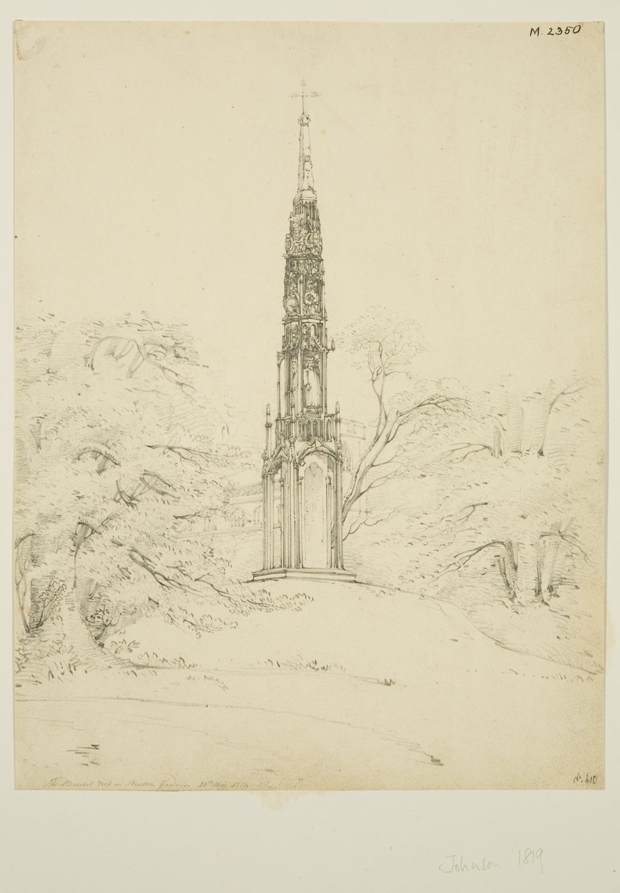 Bristol High Cross i Stourhead Gardens, 25. mai 1819 (blyant på papir) av James Johnson