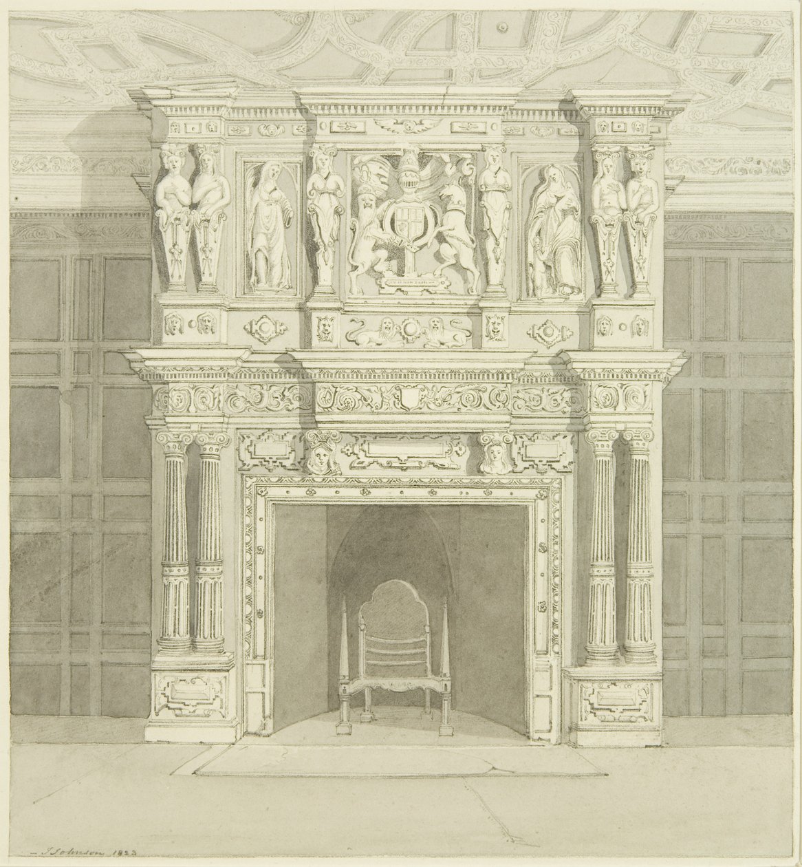 Peis i Langton Mansion, på baksiden av James Johnson