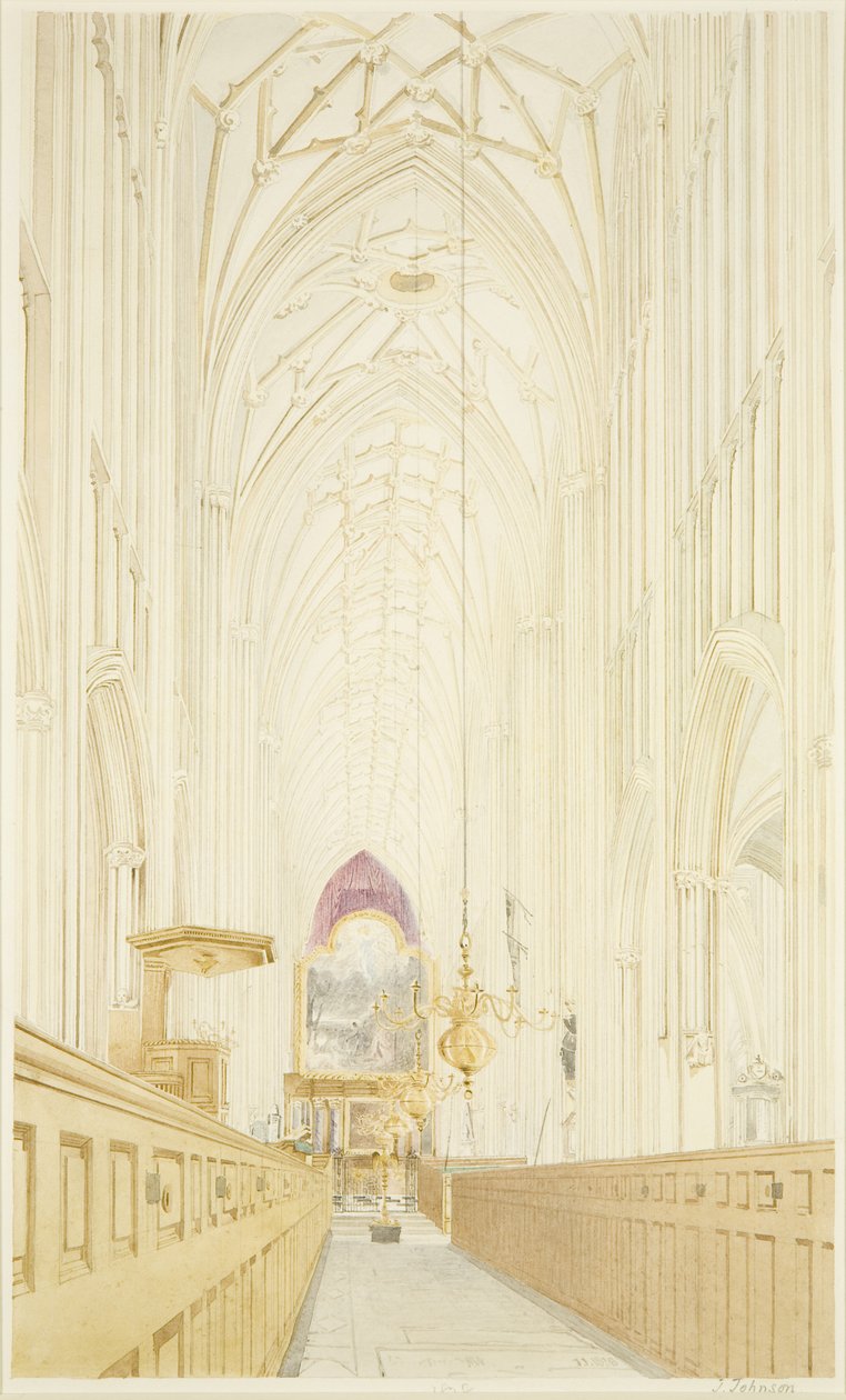 Nave of St Mary Redcliffe, ser østover med Hogarth-altertavlen av James Johnson