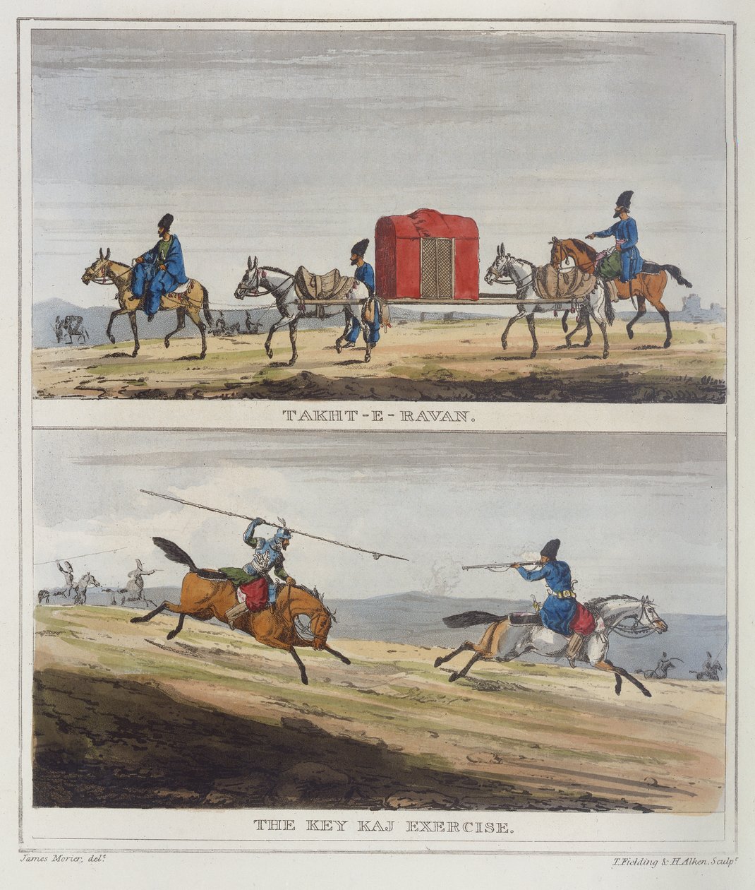 Takht-e-Ravan & T Kiya jobber med trening av James Justinian (after) Morier
